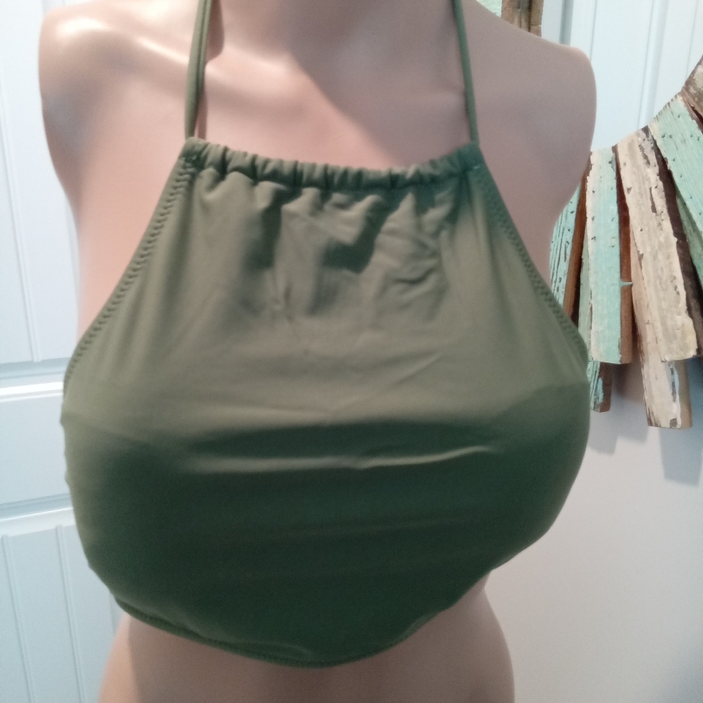 Ekouaer Army Green Halter Bikini Set Size M